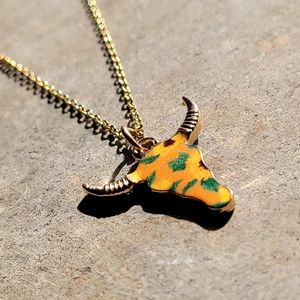 18k Gold Plated Floral Bull Head Necklace